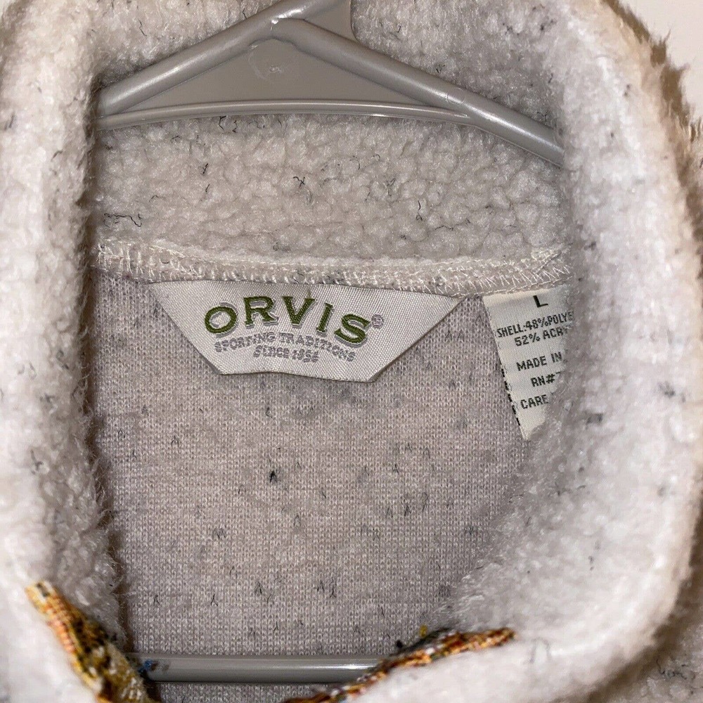 Vintage Orvis Sherpa Fleece Tapestry Trimmed Full Zip Vest Size Large - Picture 9 of 16